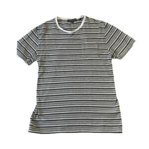 Slate & Stone Cotton Blend Striped Tee / T-Shirt, Pocket, Gray, White Size S